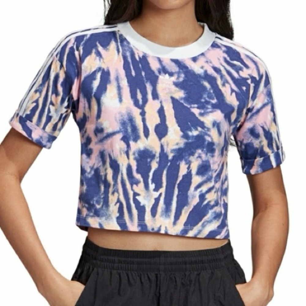Adidas crop top short Sleeve Tie-Dye Tee - Pink, Blue, and White